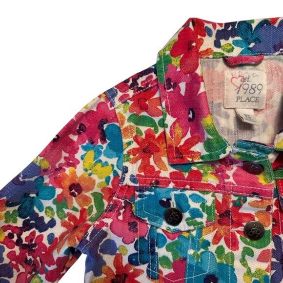 1989 Place | Kids Girl Red & Blue Floral Color Full Denim Jacket Size Small - Picture 3 of 8
